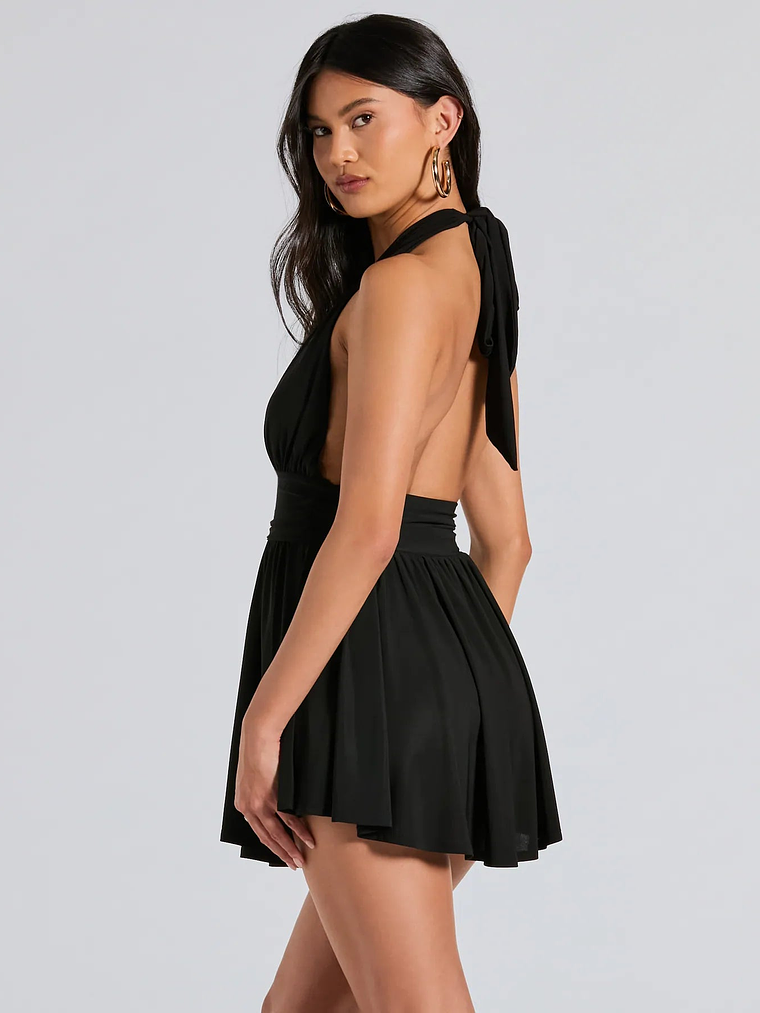 50s Icon Halter Plunge Neck Skater Romper 9