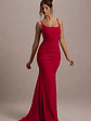 Adele | Red Ruched Fishtail Cami Maxi Dress - thumbnail 5