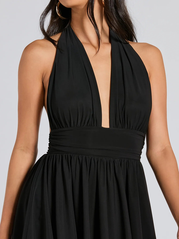 50s Icon Halter Plunge Neck Skater Romper 10