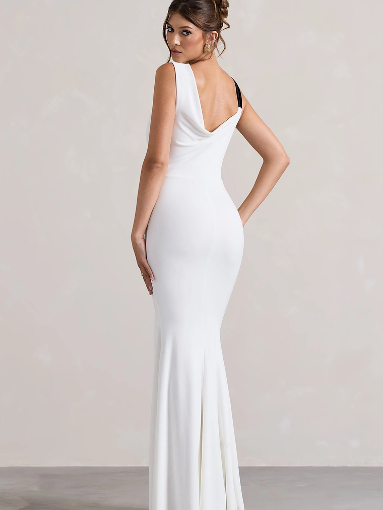 A Catch | White Cowl-Neck  Split Maxi Dress With Bow 2