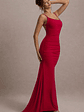 Adele | Red Ruched Fishtail Cami Maxi Dress - thumbnail 6