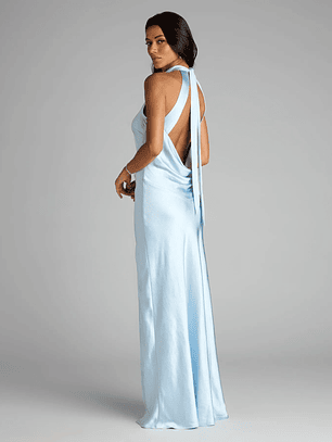 Andie Halter Open Back Slit Satin Formal Dress