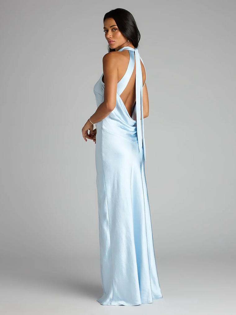 Andie Halter Open Back Slit Satin Formal Dress 1
