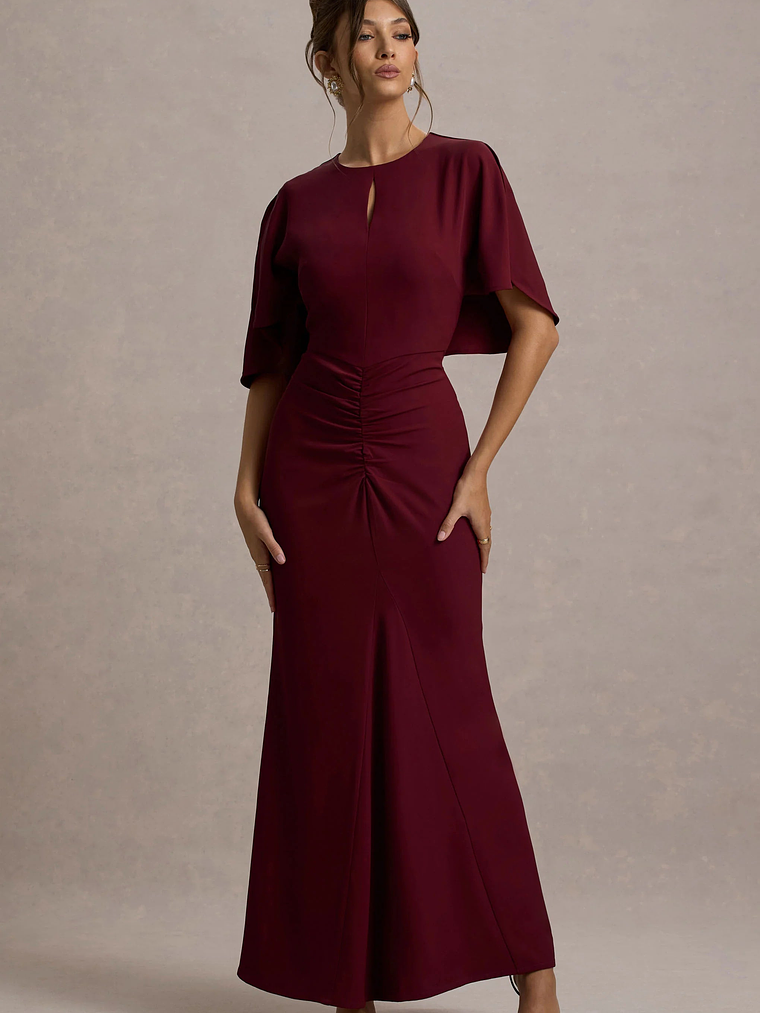 Allison | Berry High-Neck Maxi Dress With Cape 4