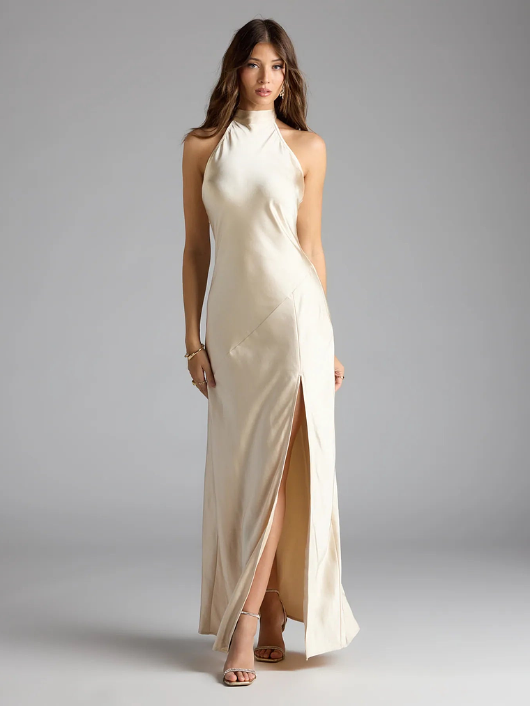 Andie Halter Open Back Slit Satin Formal Dress 3