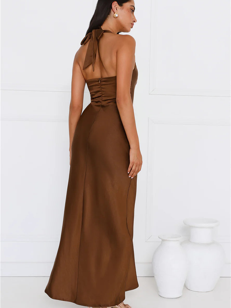 Ambiance Of The Night Halter Satin Maxi Dress 4