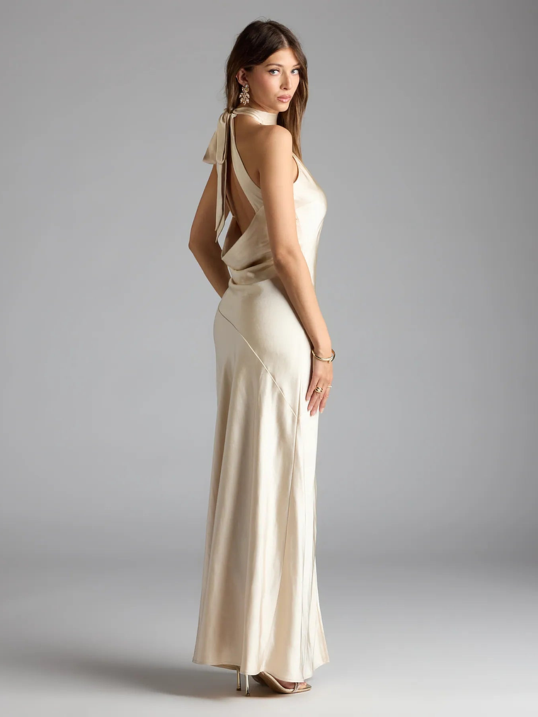Andie Halter Open Back Slit Satin Formal Dress 4