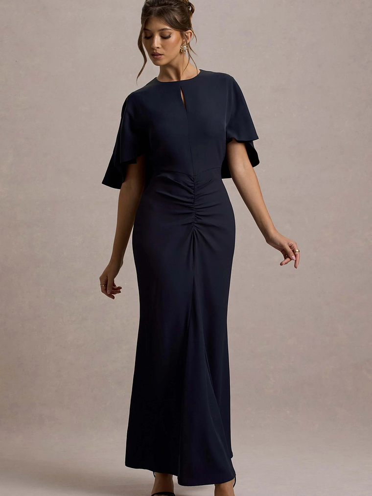 Allison | Navy High-Neck Maxi Dress With Cape 4