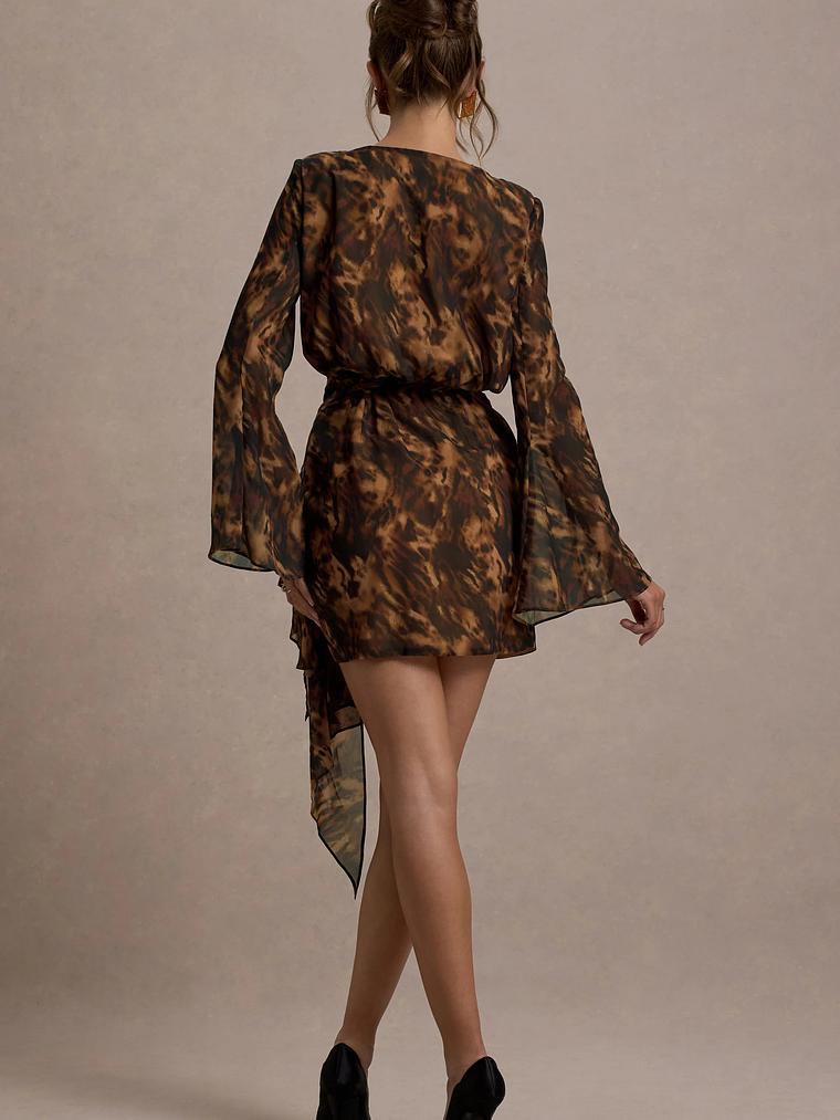 Alinta | Leopard Print Long-Sleeve Wrap Mini Dress 2