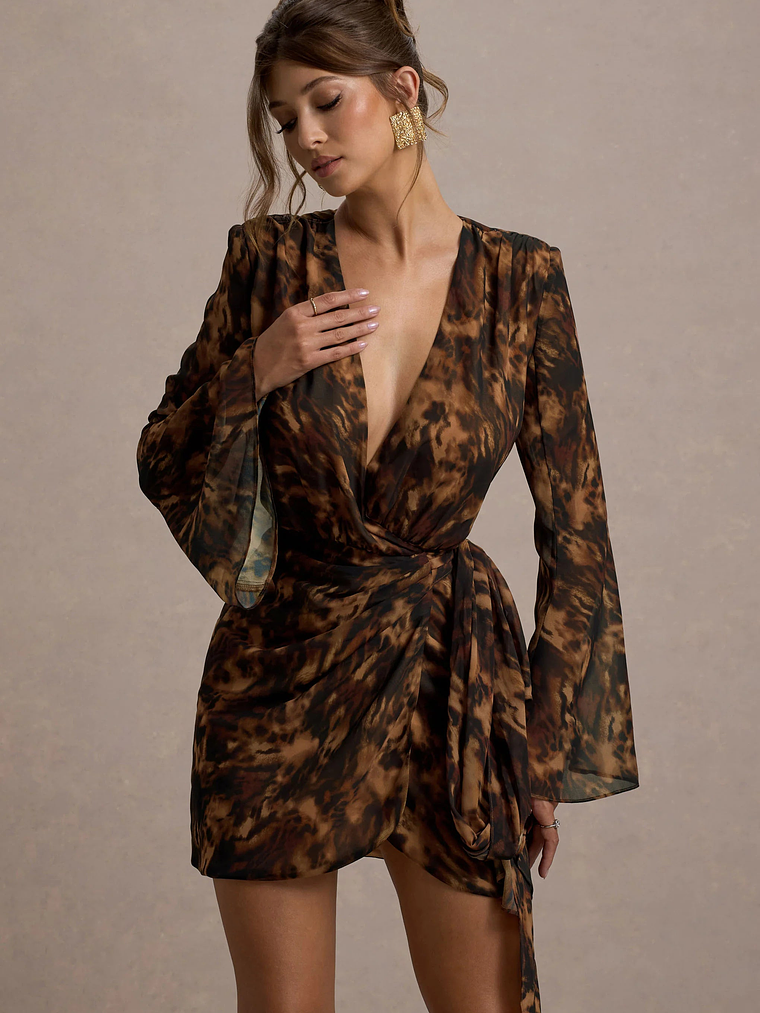 Alinta | Leopard Print Long-Sleeve Wrap Mini Dress 3