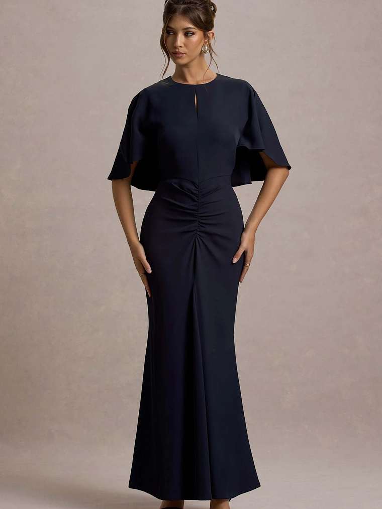 Allison | Navy High-Neck Maxi Dress With Cape 5