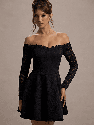Alliste | Black Lace Bardot Mini Dress