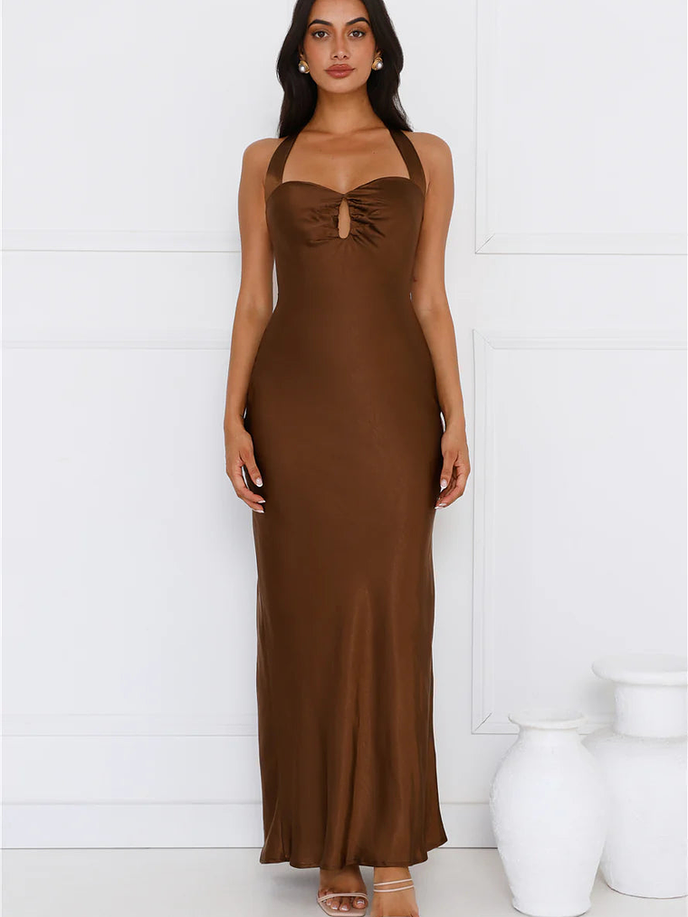 Ambiance Of The Night Halter Satin Maxi Dress 12
