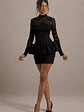 Antheia | Black Lace Long-Sleeve Peplum Mini Dress - thumbnail 1