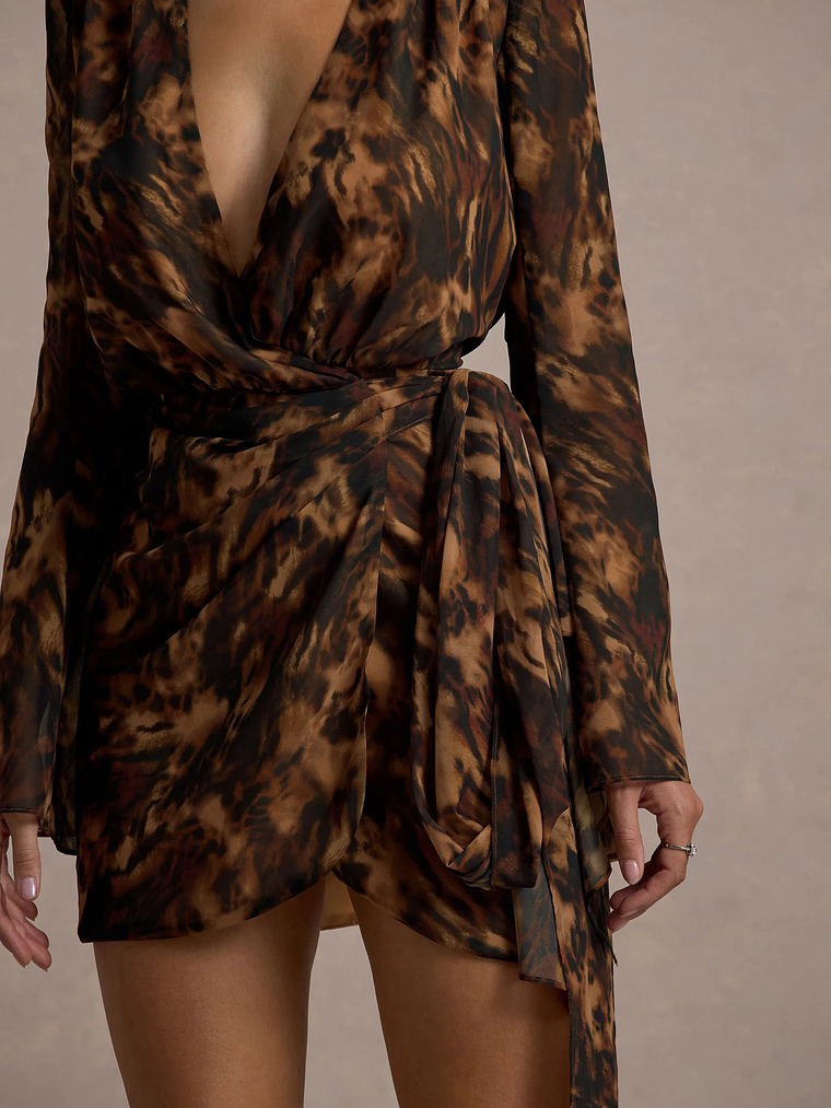 Alinta | Leopard Print Long-Sleeve Wrap Mini Dress 7