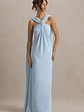 Ariana | Powder Blue Cross-Neck Maxi Dress With Cape - thumbnail 5