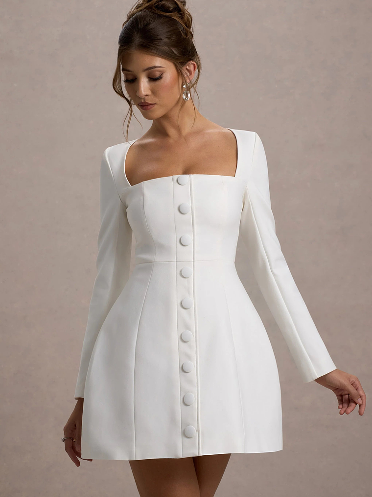 Andie | White Tailored Square-Neck Mini Dress 4