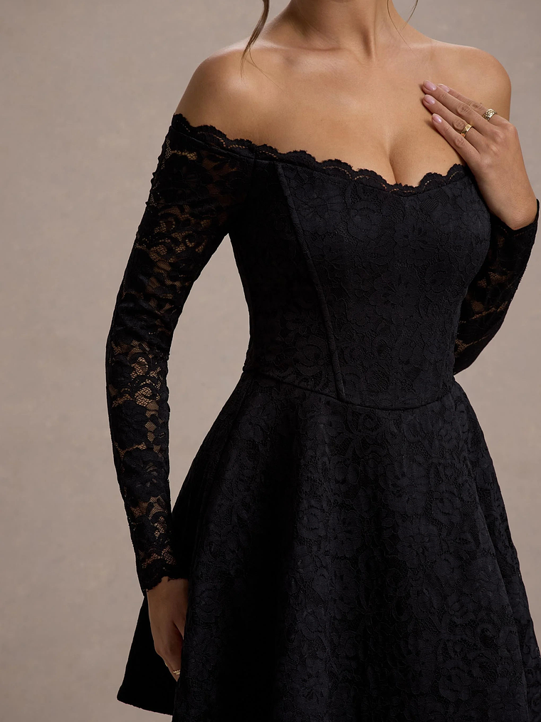 Alliste | Black Lace Bardot Mini Dress 6