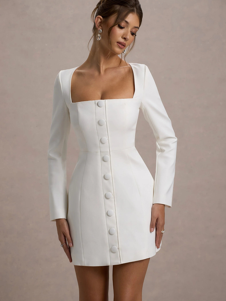Andie | White Tailored Square-Neck Mini Dress 5