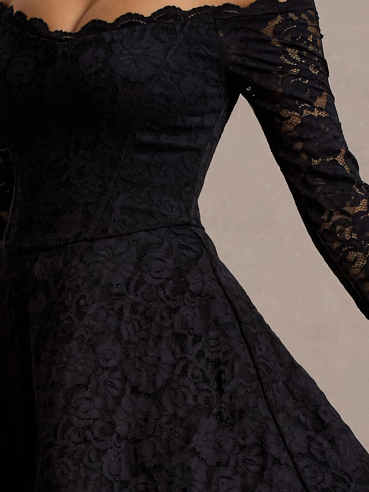 Alliste | Black Lace Bardot Mini Dress 7