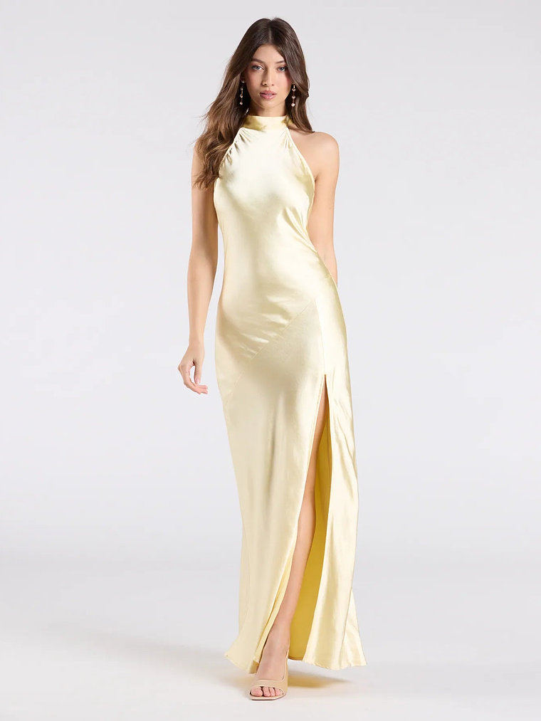 Andie Halter Open Back Slit Satin Formal Dress 16