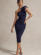 Ambretta | Navy One-Shoulder Midi Dress With Bow - thumbnail 4