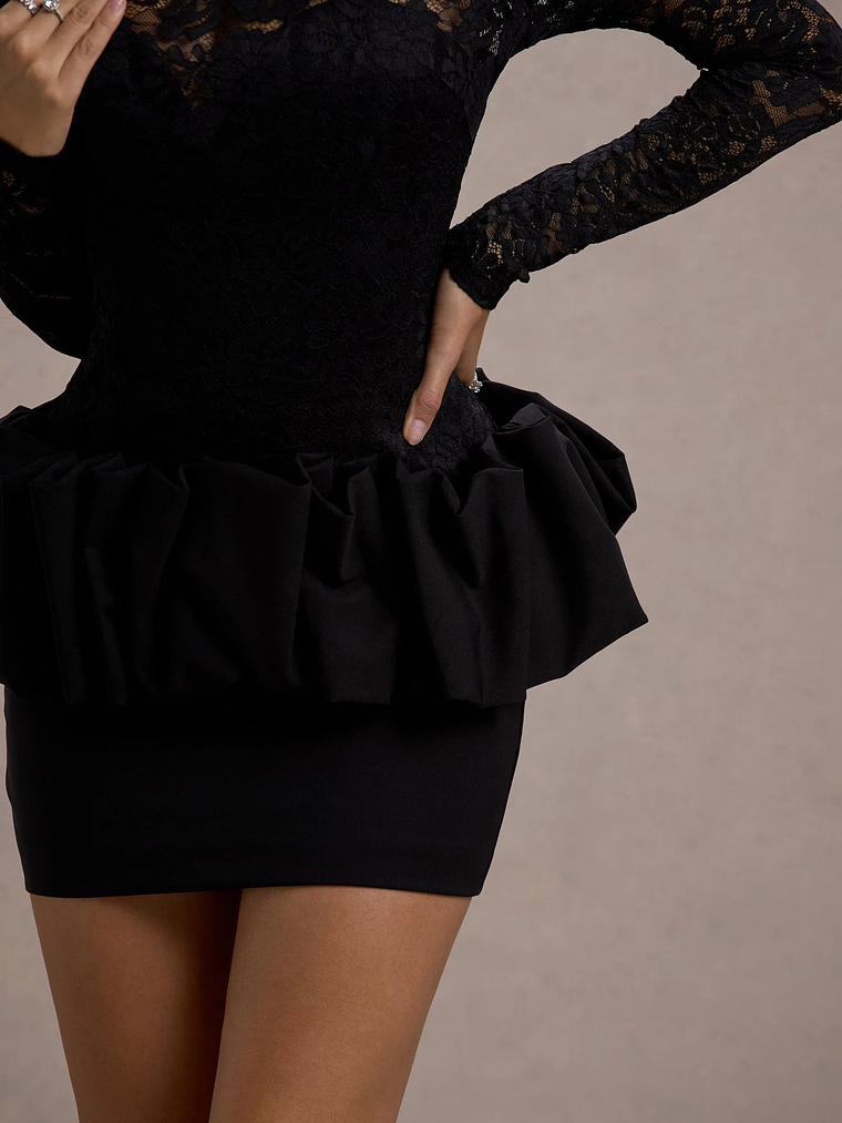 Antheia | Black Lace Long-Sleeve Peplum Mini Dress 5