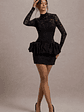 Antheia | Black Lace Long-Sleeve Peplum Mini Dress - thumbnail 6