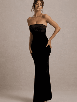 Ambrosi | Black Velvet Bandeau Maxi Dress