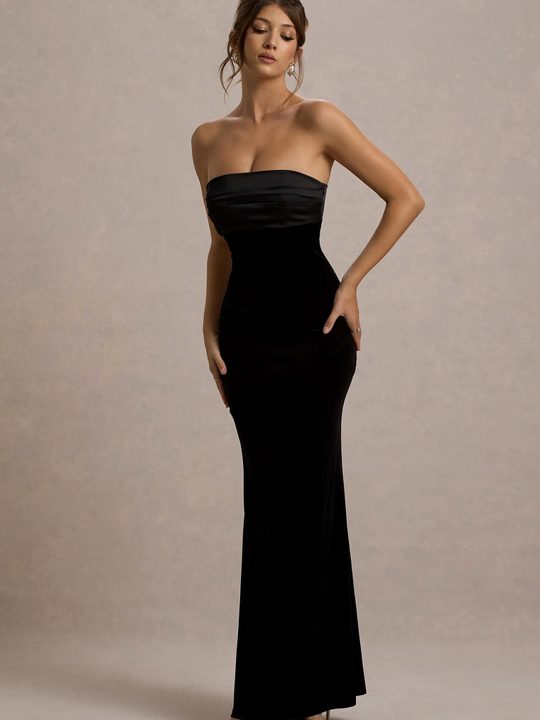 Ambrosi | Black Velvet Bandeau Maxi Dress 1