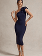 Ambretta | Navy One-Shoulder Midi Dress With Bow - thumbnail 6