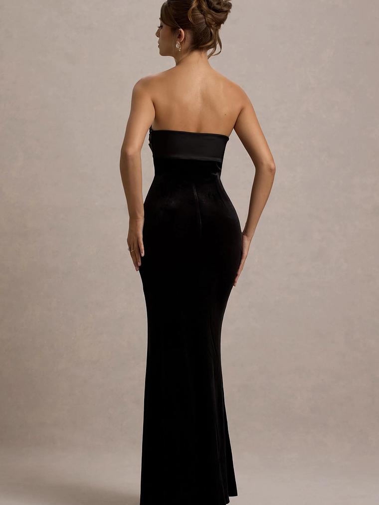 Ambrosi | Black Velvet Bandeau Maxi Dress 2