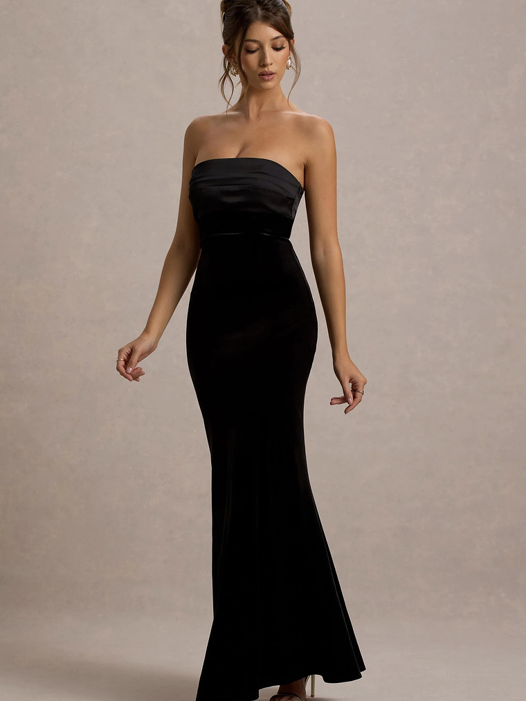 Ambrosi | Black Velvet Bandeau Maxi Dress 4