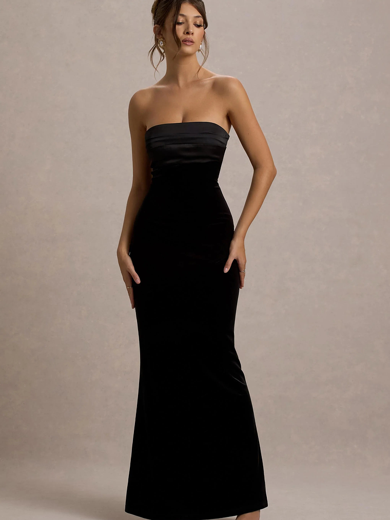 Ambrosi | Black Velvet Bandeau Maxi Dress 5