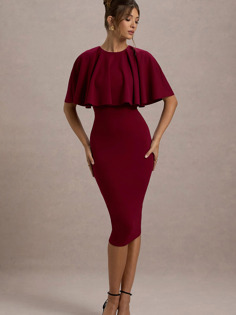Andorra | Berry Bodycon Cape Midi Dress 1