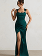 A Romantic | Green Satin Corset Wrap Maxi Dress - thumbnail 1