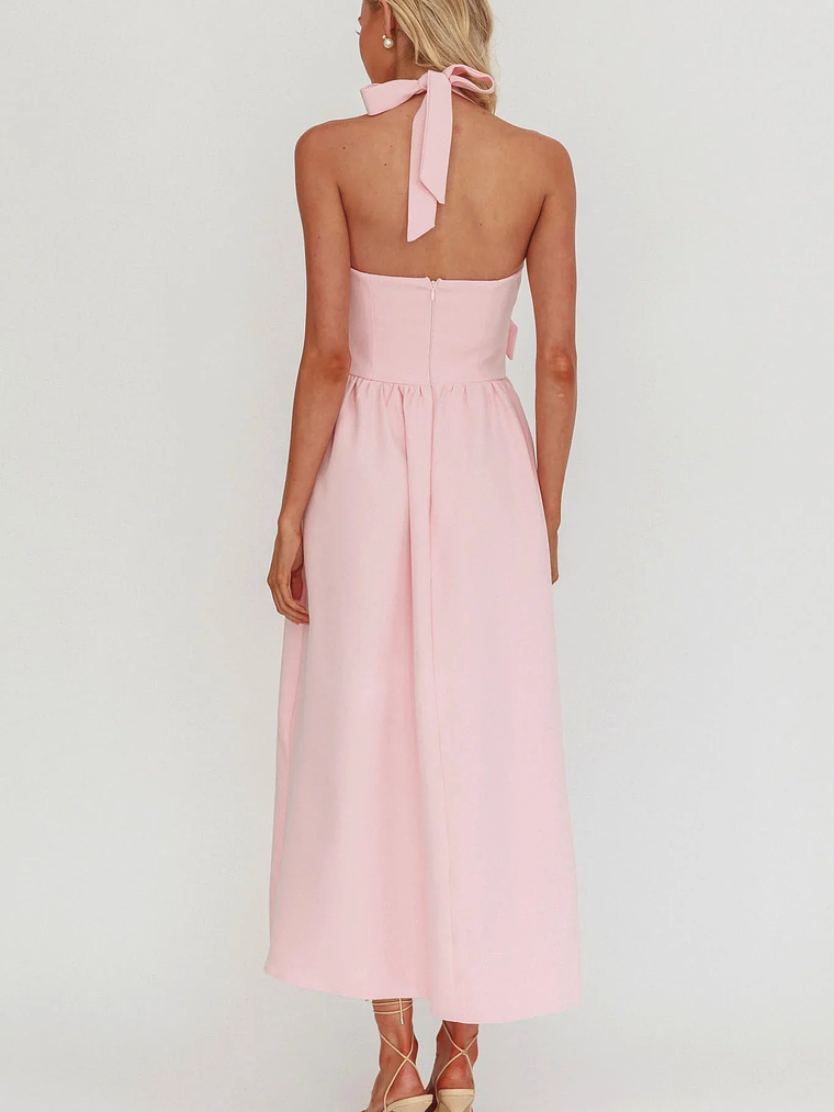 Ariarna Bow Halter Maxi Dress Pink Sorbet 3