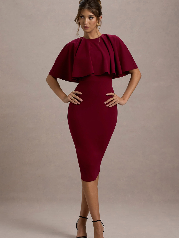 Andorra | Berry Bodycon Cape Midi Dress 3