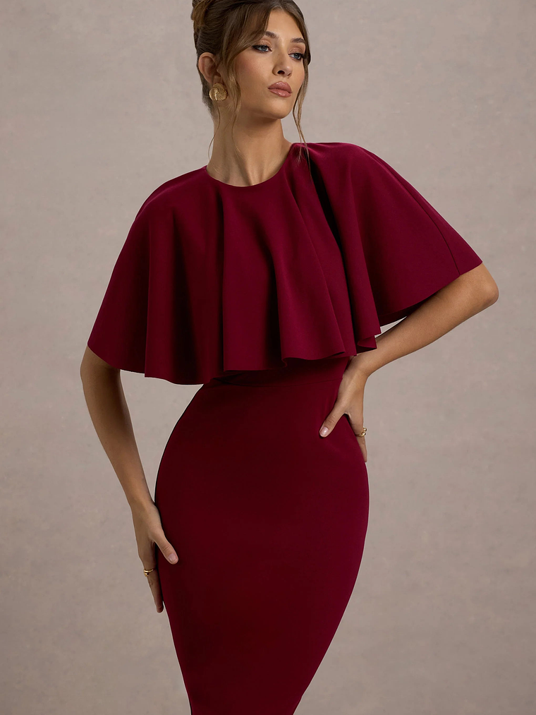 Andorra | Berry Bodycon Cape Midi Dress 4