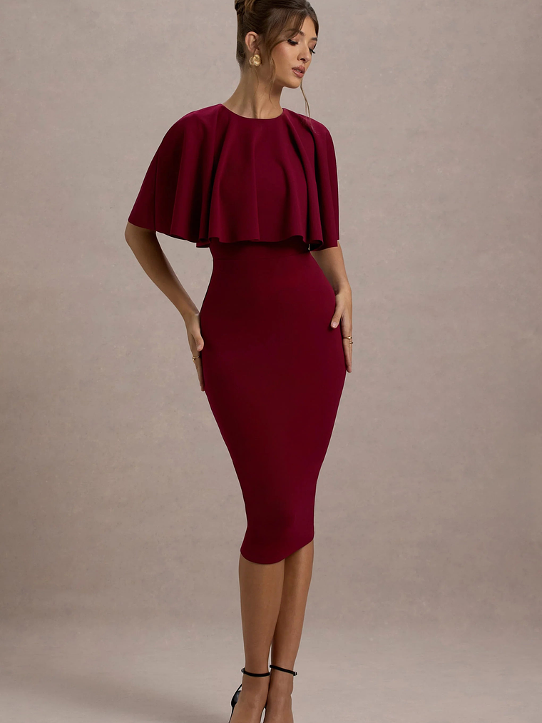 Andorra | Berry Bodycon Cape Midi Dress 5