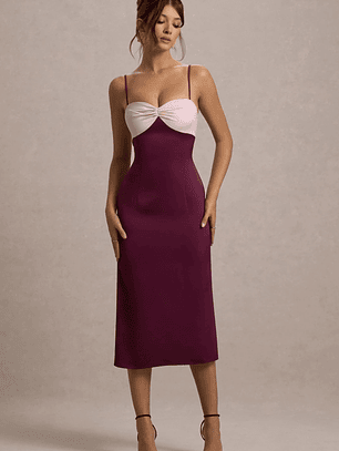 Andretti | Burgundy & Pink Satin Strappy Midi Dress