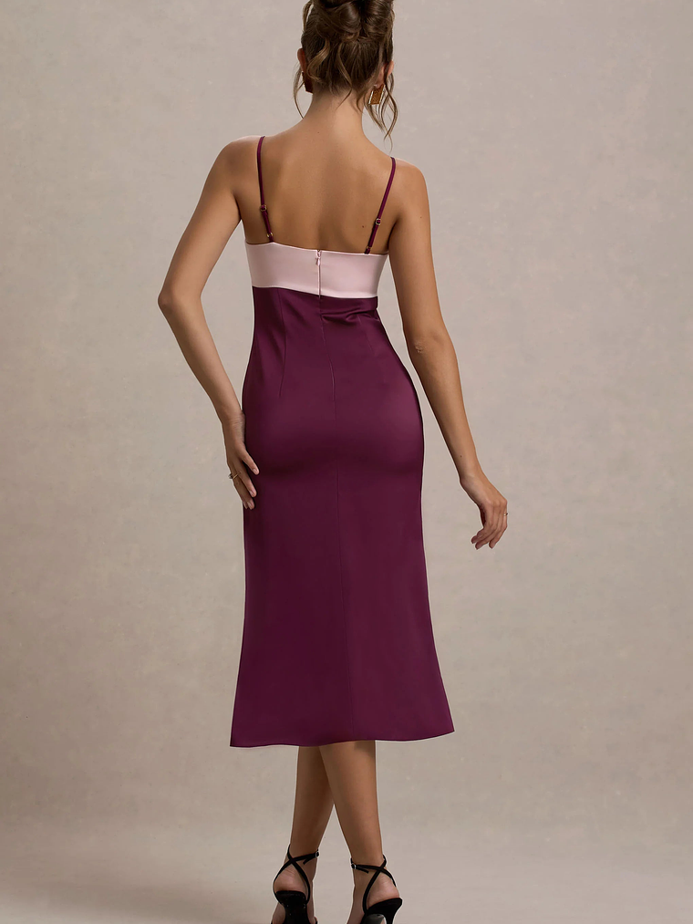 Andretti | Burgundy & Pink Satin Strappy Midi Dress 2