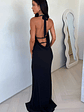 Amedeo Plunge Halter Neck Maxi Dress - Black - thumbnail 4