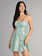 Aaliyah Glitter Mesh Lace-Up Short Dress - thumbnail 1