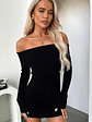Aaliyah Off Shoulder Knit Mini Dress - Black - thumbnail 1