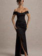 Admire | Black Satin Corset Wrap Maxi Dress - thumbnail 1
