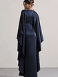 Alohi | Navy Satin Plunge Cape Maxi Dress - thumbnail 2