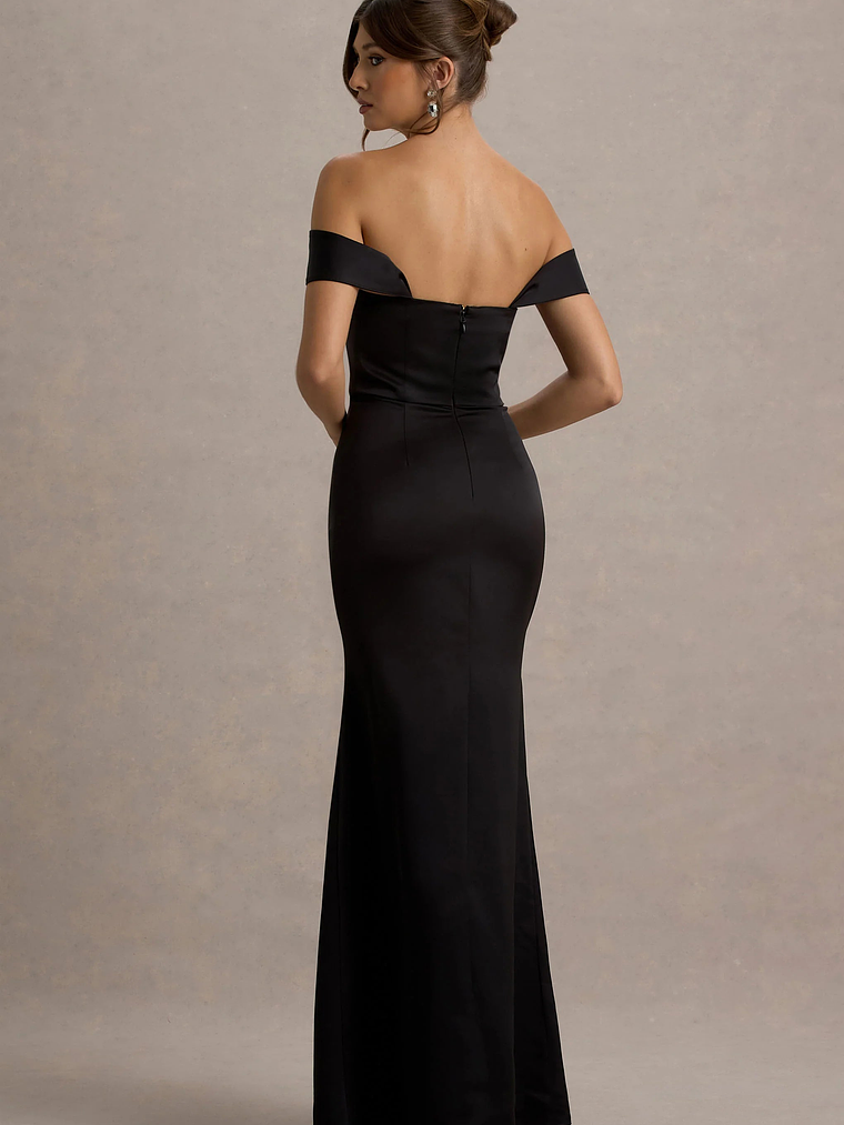 Admire | Black Satin Corset Wrap Maxi Dress 2