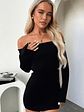 Aaliyah Off Shoulder Knit Mini Dress - Black - thumbnail 3