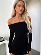 Aaliyah Off Shoulder Knit Mini Dress - Black - thumbnail 4